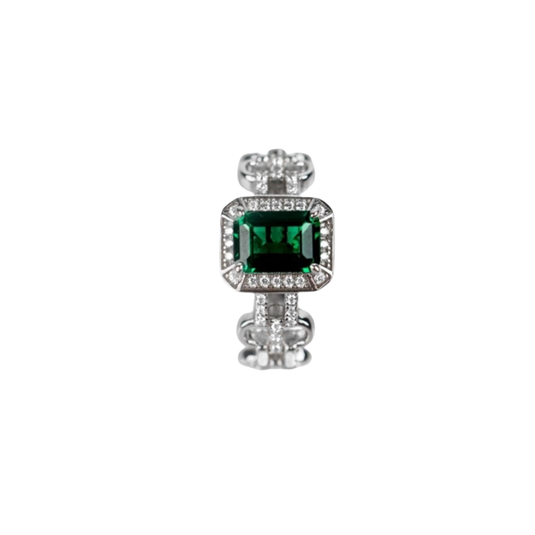 925 SILVER GREEN EMERALD CUBAN RING